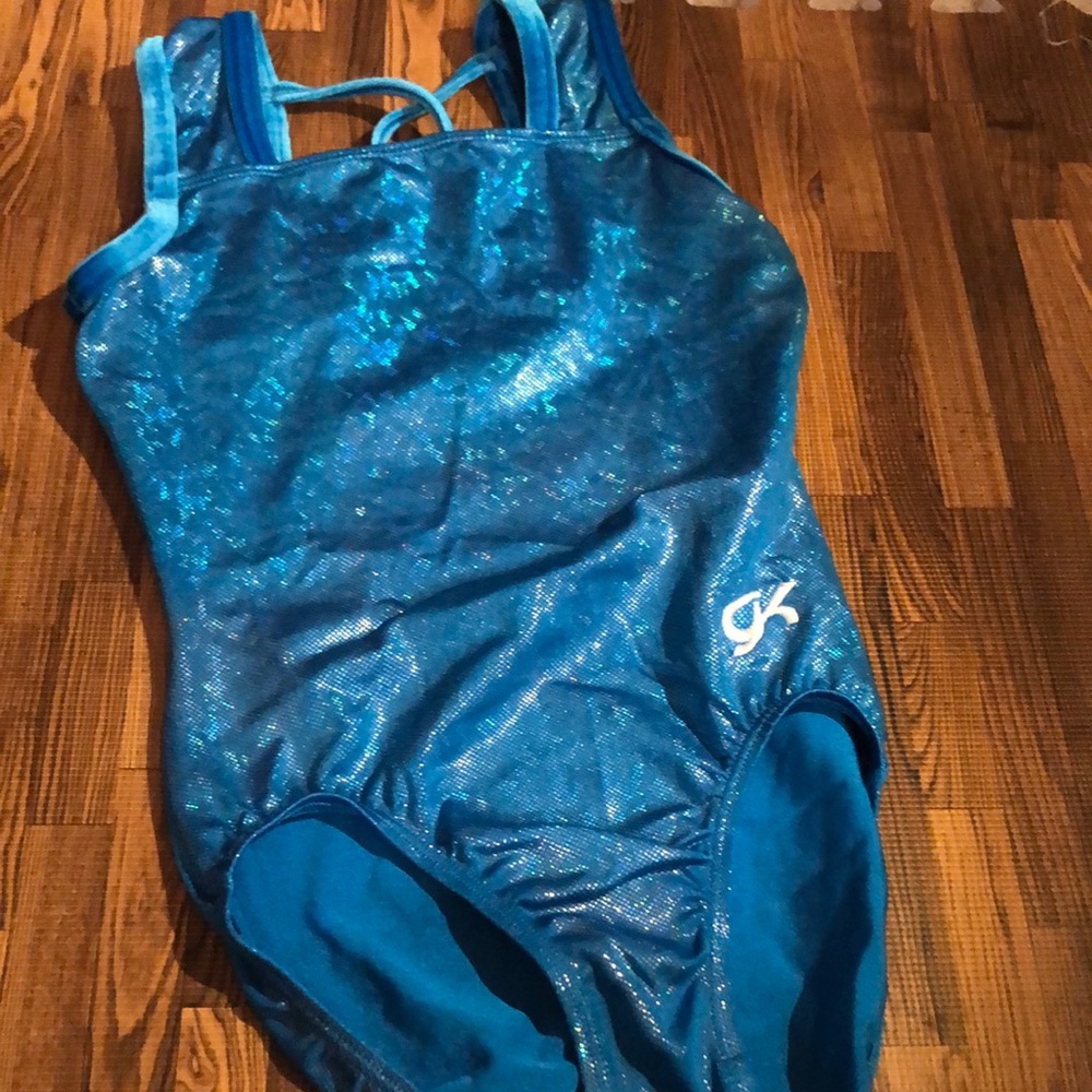 GK Elite Aqua Blue gymnastics leotard size X-small